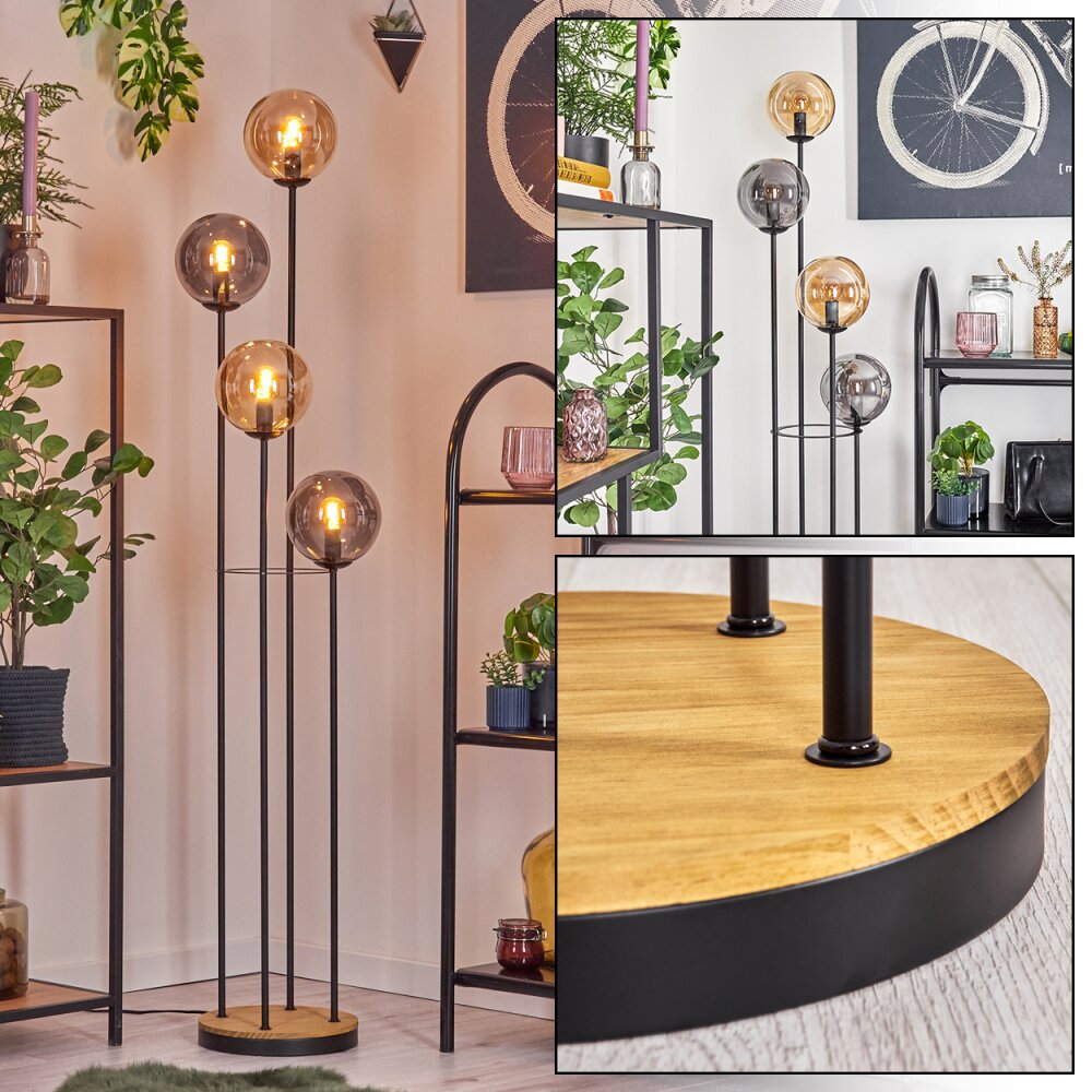 Gastor Golvlampa 30 cm Trä mörkt, Svart, 4-ljuskällor main product photo