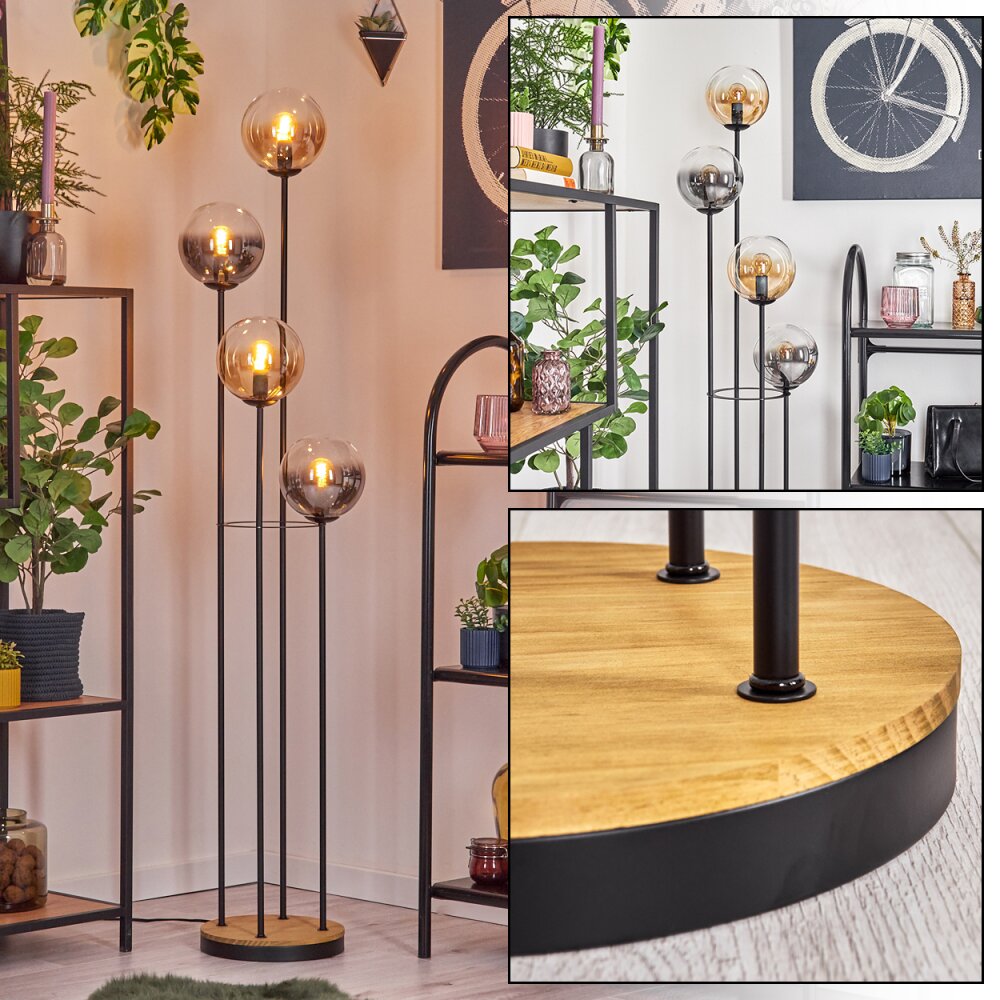 Gastor Golvlampa 30 cm Trä mörkt, Svart, 4-ljuskällor main product photo