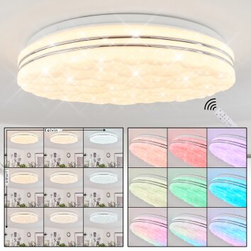 Savardeix Taklampa LED Krom, Vit, 1-ljuskällor, Fjärrkontroll, Färgväxlare