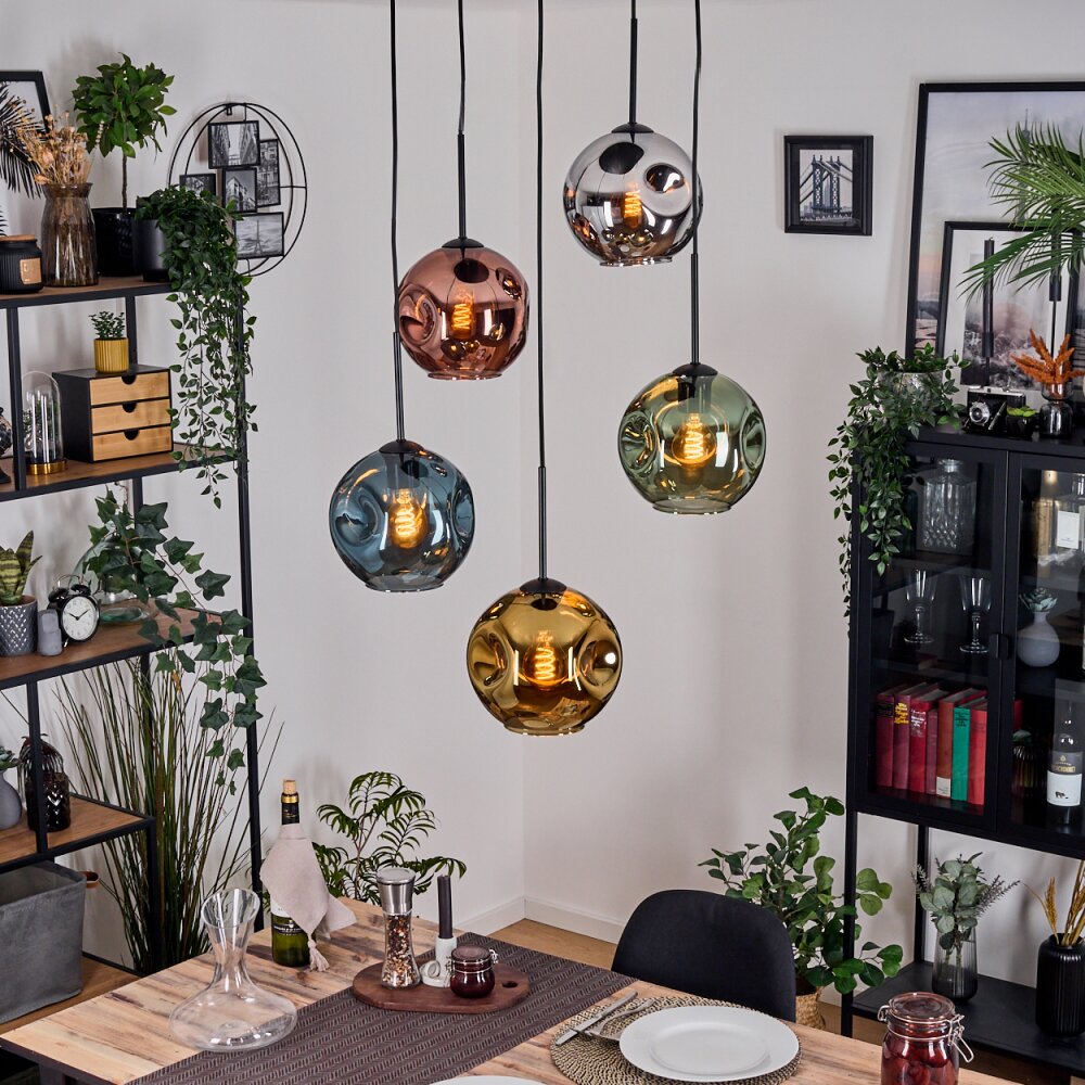 Ripoll Pendellampa, kullampa, Pendellampa Cluster Blå, Krom, Guld, Grön, Kopparfärg, Rökfärger, 5-ljuskällor main product photo