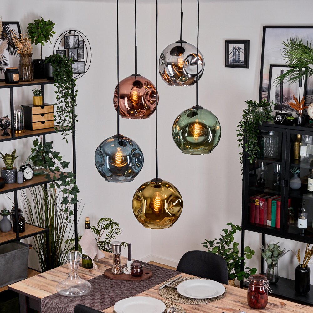Ripoll Pendellampa, kullampa, Pendellampa Cluster Blå, Krom, Guld, Grön, Kopparfärg, Rökfärger, 5-ljuskällor main product photo
