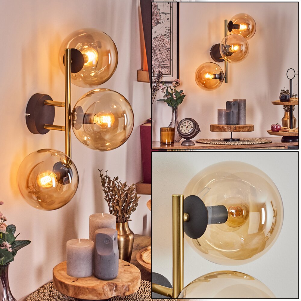 Gastor kullampa, Vägglampa Guld, Svart, 3-ljuskällor main product photo