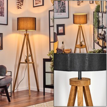 Soungou Golvlampa Trä mörkt, Svart, 1-ljuskällor
