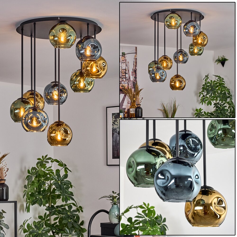 Ripoll Taklampa, kullampa Blå, Guld, Grön, 9-ljuskällor main product photo