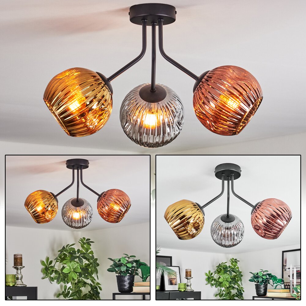 Ripoll Taklampa, kullampa Guld, Kopparfärg, Rökfärger, 3-ljuskällor main product photo