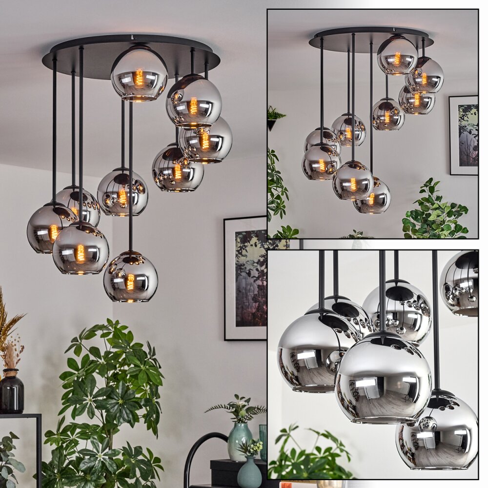 Koyoto Taklampa, kullampa Krom, Rökfärger, 9-ljuskällor main product photo