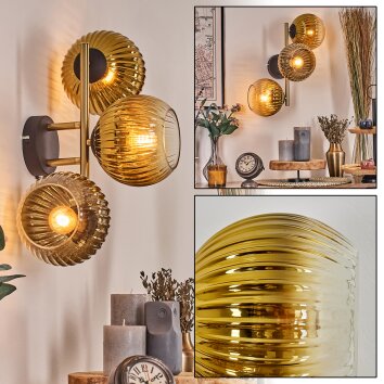 Koyoto kullampa, Vägglampa 30 cm Guld, Svart, 3-ljuskällor
