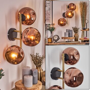 Ripoll kullampa, Vägglampa Guld, Svart, 3-ljuskällor