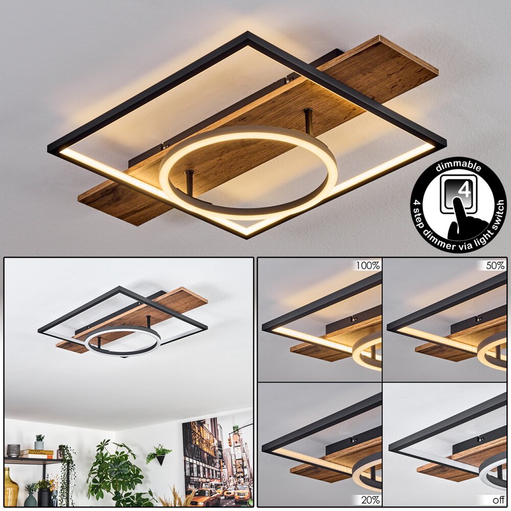 Pompu Taklampa LED Brun, träoptik, Svart, 1-ljuskällor main product photo
