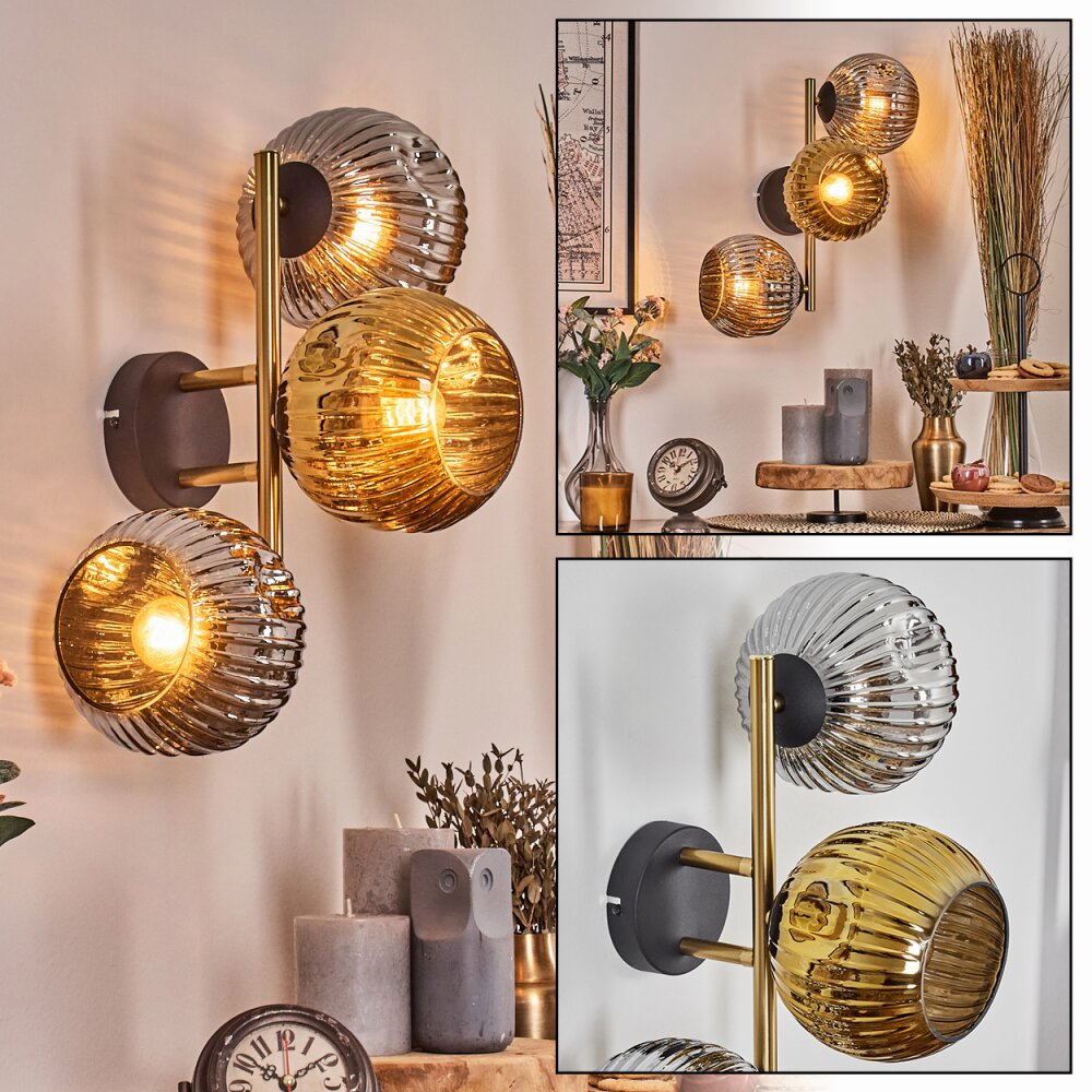 Ripoll kullampa, Vägglampa Guld, Svart, 3-ljuskällor main product photo