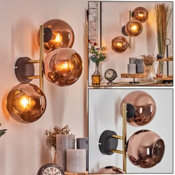 Koyoto kullampa, Vägglampa Guld, Svart, 3-ljuskällor