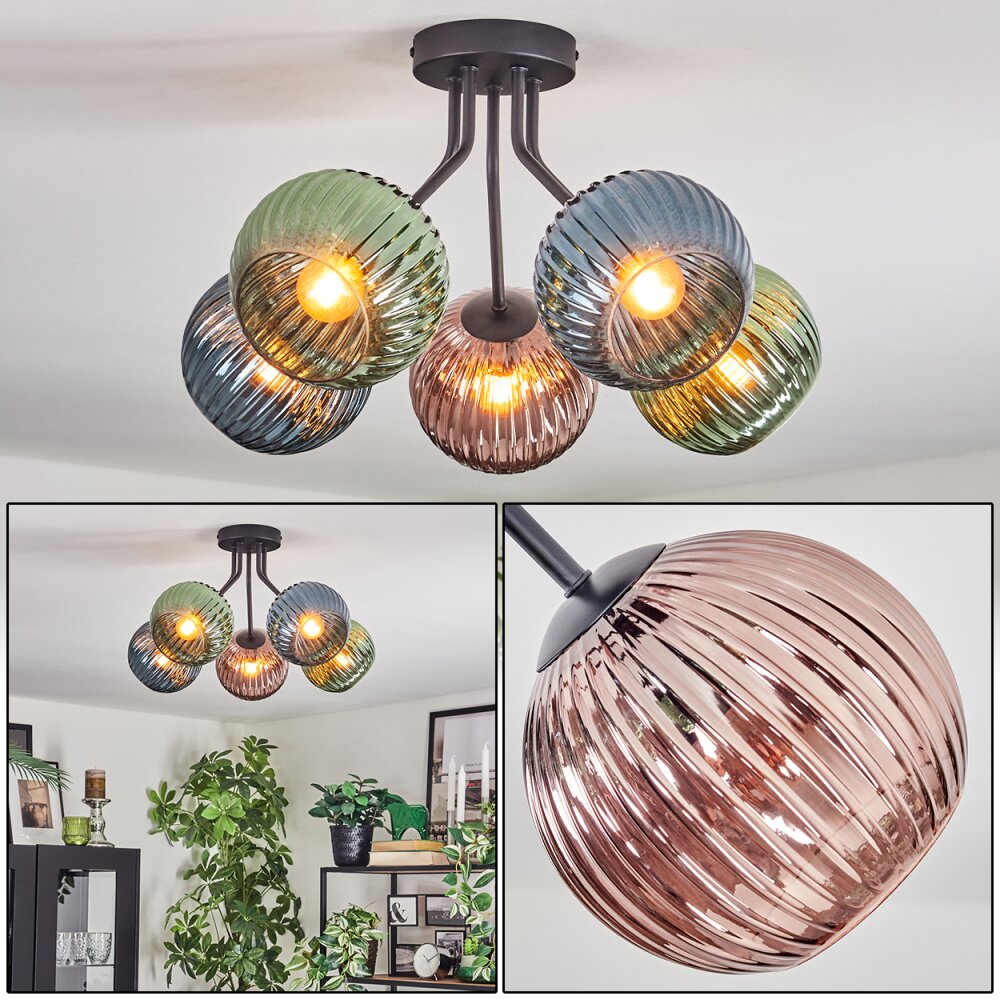Koyoto Taklampa, kullampa 52 cm Blå, Grön, Kopparfärg, 5-ljuskällor main product photo