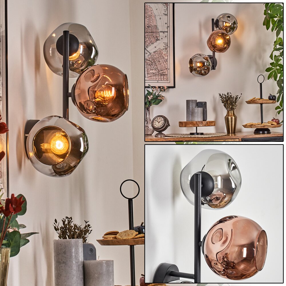 Ripoll kullampa, Vägglampa Krom, Kopparfärg, Rökfärger, 3-ljuskällor main product photo