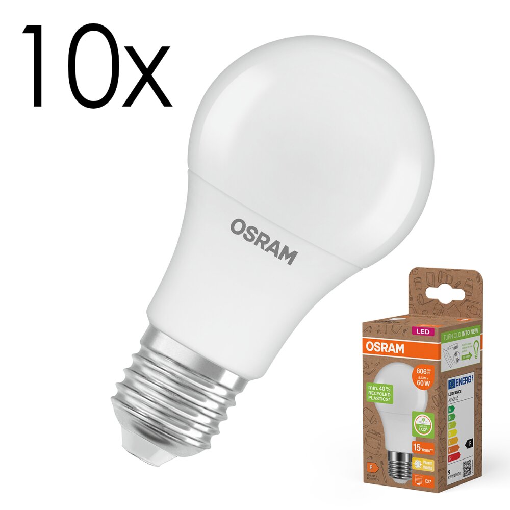 Osram E27 8.5 Watt varmvit 806 Lumen main product photo