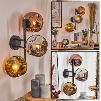 Ripoll kullampa, Vägglampa Krom, Guld, Kopparfärg, Rökfärger, 3-ljuskällor Ripoll kullampa, Vägglampa Krom, Guld, Kopparfärg, Rökfärger, 3-ljuskällor