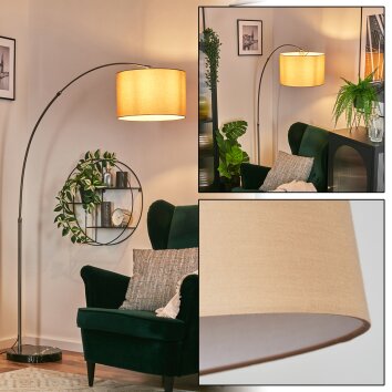 Soungou Golvlampa, Båglampor Nickel matt, Svart, 1-ljuskällor, Tygskärm