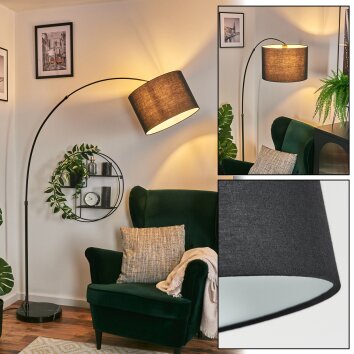 Bassagoda Golvlampa, Båglampor Krom, Svart, 1-ljuskällor, Tyg-lampskärm