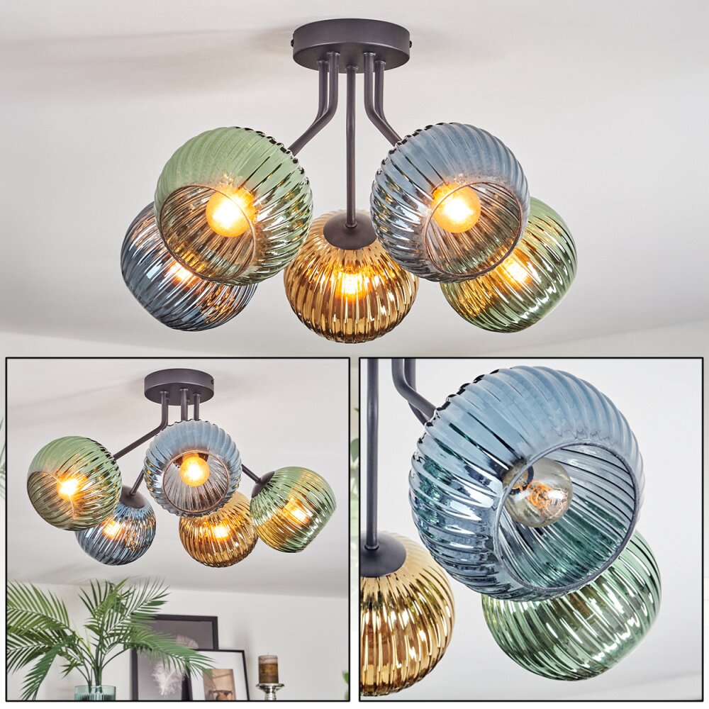 Koyoto Taklampa, kullampa 52 cm Blå, Guld, Grön, 5-ljuskällor main product photo