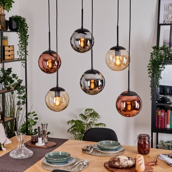 Gastor Pendellampa, kullampa, Pendelbelysning Amber, Krom, Kopparfärg, Rökfärger, 6-ljuskällor