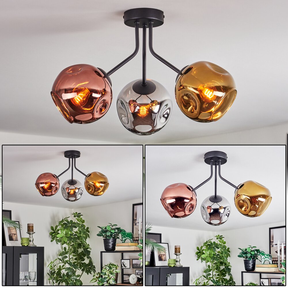 Ripoll Taklampa, kullampa Krom, Guld, Kopparfärg, Rökfärger, 3-ljuskällor main product photo