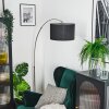 Bassagoda Golvlampa, Båglampor Nickel matt, Svart, 1-ljuskällor, Tygskärm