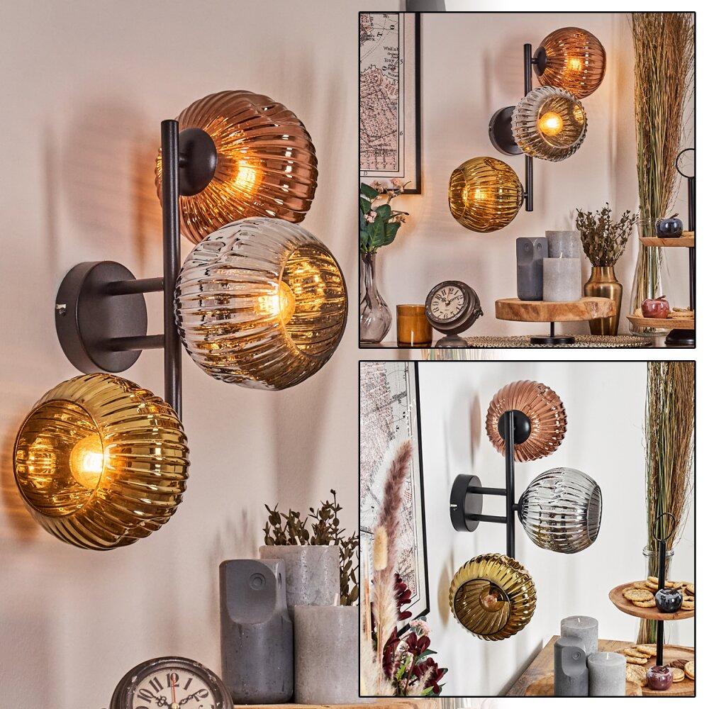 Ripoll kullampa, Vägglampa Krom, Guld, Kopparfärg, Rökfärger, 3-ljuskällor main product photo