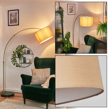 Soungou Golvlampa, Båglampor Mässing, Svart, 1-ljuskällor, Tyg-lampskärm