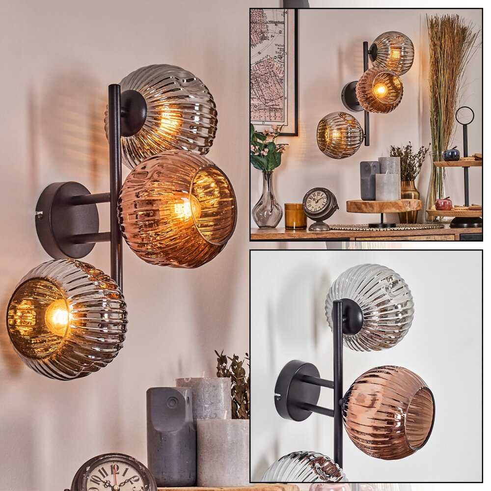 Ripoll kullampa, Vägglampa Krom, Kopparfärg, Rökfärger, 3-ljuskällor main product photo