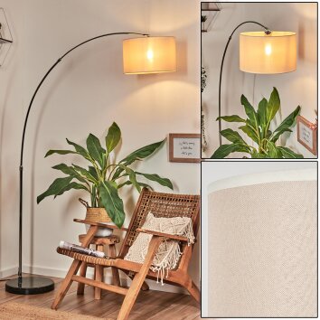 Bassagoda Golvlampa, Båglampor Krom, Svart, 1-ljuskällor, Tygskärm