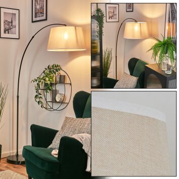 Bassagoda Golvlampa, Båglampor Krom, Svart, 1-ljuskällor, Tyg-lampskärm