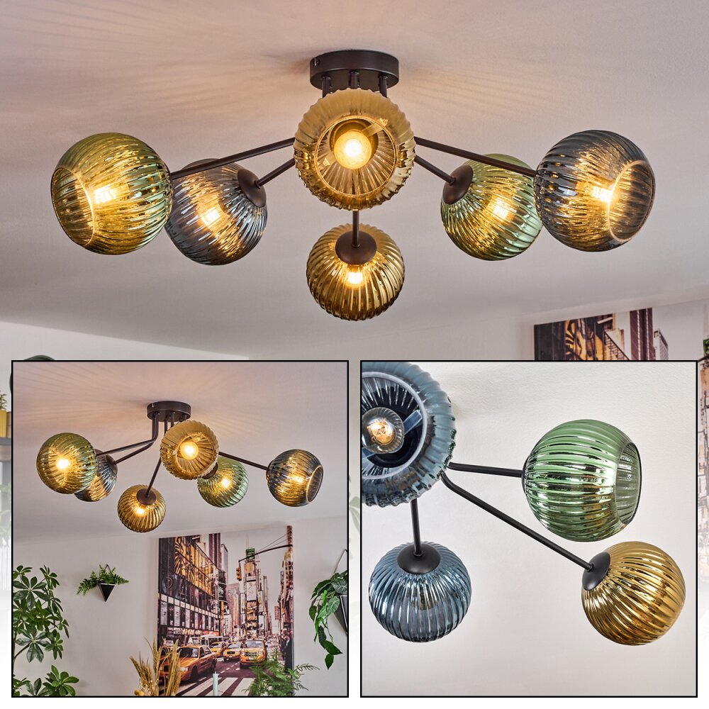 Koyoto Taklampa, kullampa 73 cm Blå, Guld, Grön, 6-ljuskällor main product photo