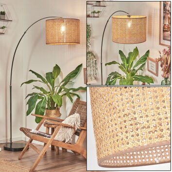 Barcos Golvlampa, Båglampor Krom, Svart, 1-ljuskällor, Tygskärm