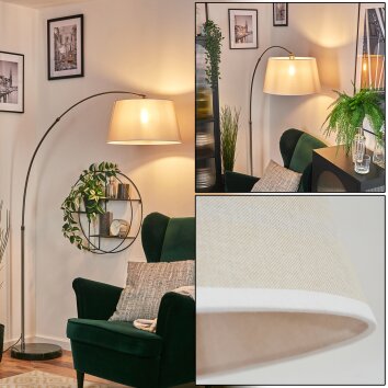 Bassagoda Golvlampa, Båglampor Nickel matt, Svart, 1-ljuskällor, Tyg-lampskärm