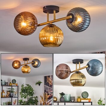 Koyoto Taklampa, kullampa Guld, Svart, 3-ljuskällor