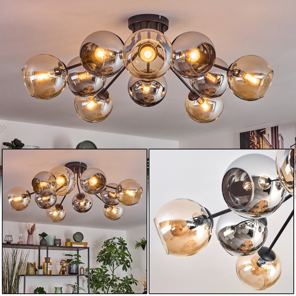 Koyoto Taklampa, kullampa 81 cm Amber, Krom, Rökfärger, 10-ljuskällor main product photo