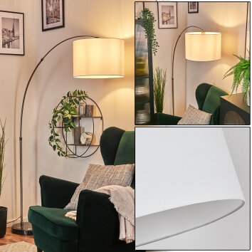 Bassagoda Golvlampa, Båglampor Nickel matt, Svart, 1-ljuskällor, Tygskärm