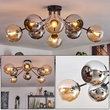Koyoto Taklampa, kullampa 86 cm Amber, Krom, Rökfärger, 8-ljuskällor