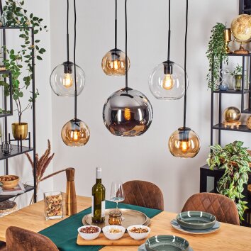Koyoto Pendellampa, kullampa, Pendelbelysning Amber, Krom, Klart, Rökfärger, 6-ljuskällor