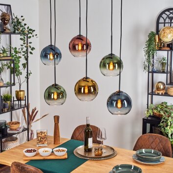 Koyoto Pendellampa, kullampa, Pendelbelysning Blå, Guld, Grön, Klart, Kopparfärg, 6-ljuskällor