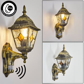 Naofe vägglampa utomhus, Vägglampa Guld, Svart, 1-ljuskällor, Rörelsedetektor