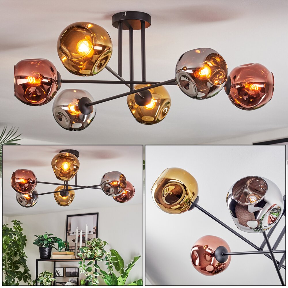 Ripoll Taklampa, kullampa Krom, Guld, Kopparfärg, Rökfärger, 6-ljuskällor main product photo