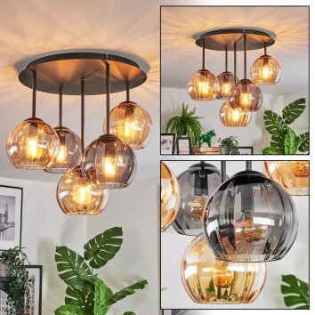 Koyoto Taklampa, kullampa 33 cm Amber, Rökfärger, 5-ljuskällor