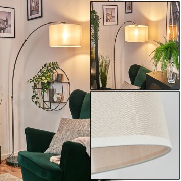 Bassagoda Golvlampa, Båglampor Nickel matt, Svart, 1-ljuskällor, Tyg-lampskärm