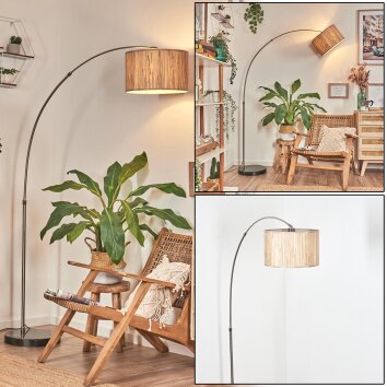 Bongal Golvlampa, Båglampor Nickel matt, Svart, 1-ljuskällor, Tygskärm