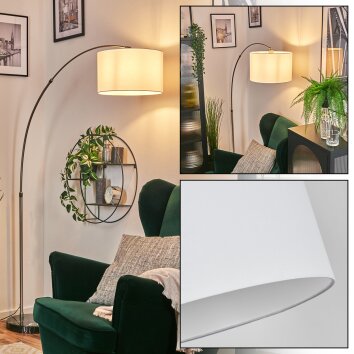 Bassagoda Golvlampa, Båglampor Nickel matt, Svart, 1-ljuskällor, Tyg-lampskärm