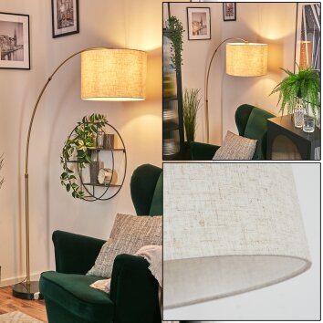 Bassagoda Golvlampa, Båglampor Mässing, Svart, 1-ljuskällor, Tygskärm