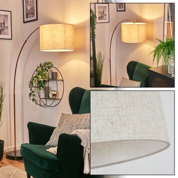 Bassagoda Golvlampa, Båglampor Kopparfärg, Svart, 1-ljuskällor, Tygskärm