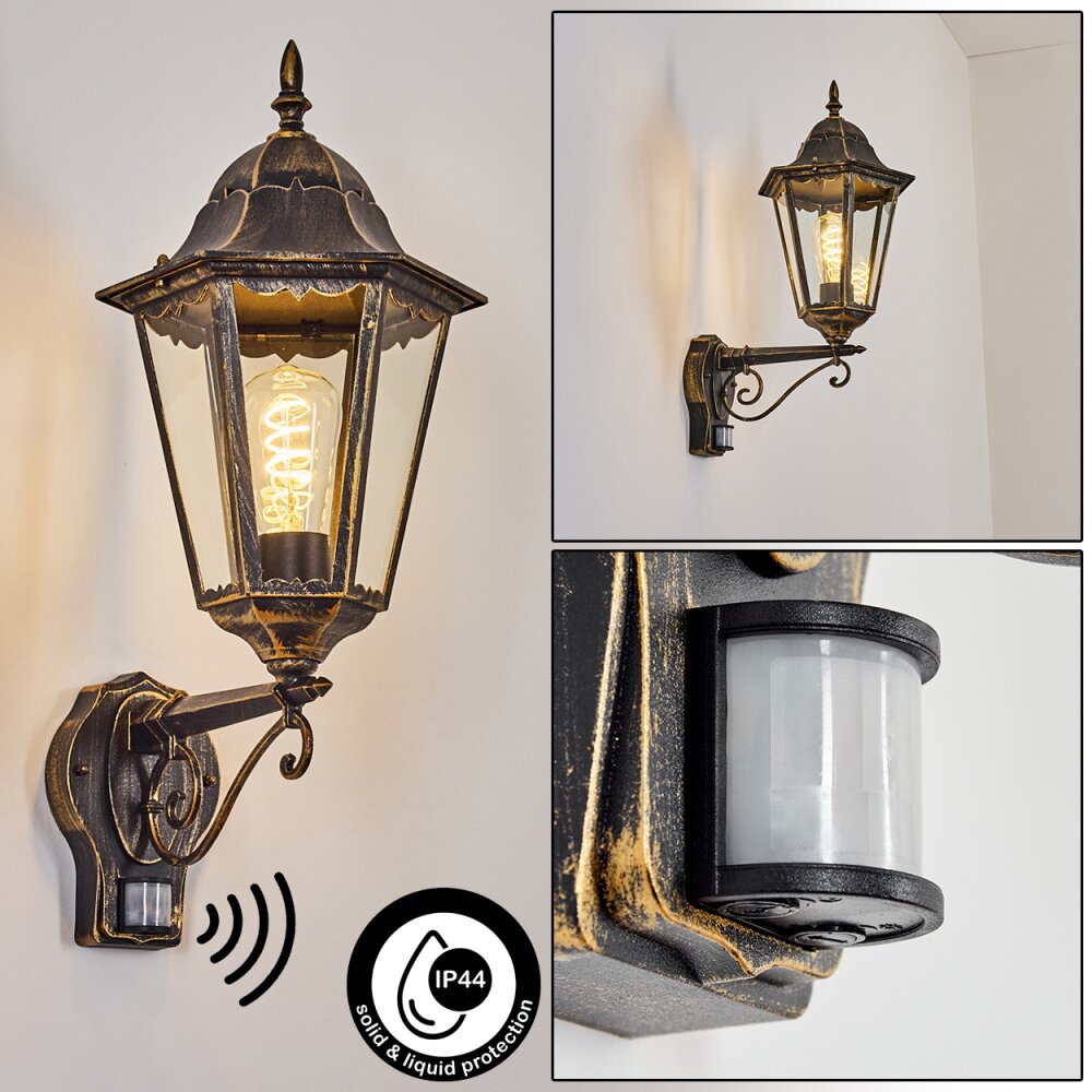 Hongkong vägglampa utomhus, Vägglampa Brun, Guld, 1-ljuskällor, Rörelsedetektor main product photo