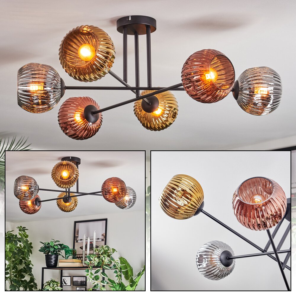 Ripoll Taklampa, kullampa Krom, Guld, Kopparfärg, Rökfärger, 6-ljuskällor main product photo