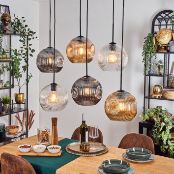 Ripoll Pendellampa, kullampa, Pendelbelysning Amber, Klart, Rökfärger, 6-ljuskällor